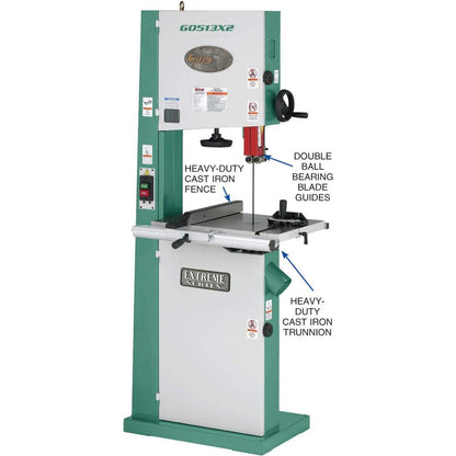 Grizzly Industrial G0513X2-17" 2 HP Bandsaw w/Cast-Iron Trunnion - WoodArtSupply