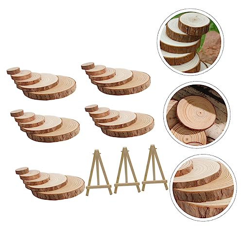 VILLCASE 1 Set Christmas Decoration Wood Chips School Projects Supplies Mini Wood Display Easel Craft Wood Circles Mini Easel Ornament Weddings Table VILLCASE