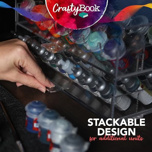 CraftyBook Acrylic Paint Storage Organizer - 50 Bottle Miniature, Hobby, Enamel, Model Paint Holder - 2 Drawer Clear Acrylic Craft Storage - Desktop CraftyBook