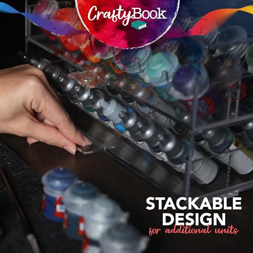 CraftyBook Acrylic Paint Storage Organizer - 50 Bottle Miniature, Hobby, Enamel, Model Paint Holder - 2 Drawer Clear Acrylic Craft Storage - Desktop