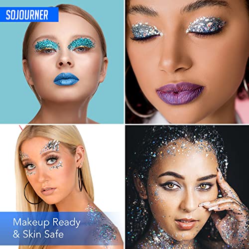Chunky Holographic Body Glitter I 16 Colors + Glitter Glue for Face Glitter Makeup, Hair, Eye & Fine Glitter Eyeshadow - Perfect for Halloween, SoJourner Bags