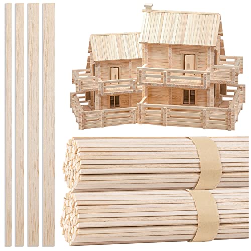 250Pcs Balsa Wood Sticks, Square Wooden Dowels 1/8, 4/25, 3/16, 1/4 x 10 Inch, Hardwood Square Dowels Unfinished Wooden Strips for DIY Molding Crafts