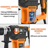 SHIELDPRO 1-1/4 Inch SDS-Plus 13 Amp Rotary Hammer Drill Heavy Duty, Safety Clutch 3 Functions with Vibration Control,Including Grease, Flat Chisels, SHIELDPRO
