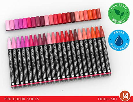 Acrylic Paint Pens 22 Red & Pink Tones Assorted Pro Color Series Markers Set 0.7mm Extra Fine Tip for Rock Painting, Glass, Mugs, Wood, Metal, TOOLI-ART