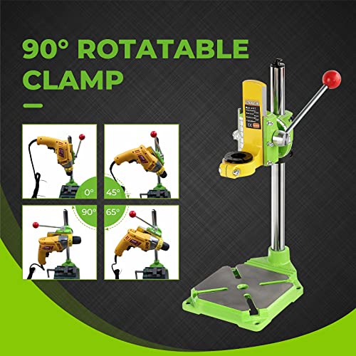 POWLAB Upgrade Floor Drill Press Stand Table with Rotary Tool, 90° Rotating Fixed Frame, Clamp for Hand Drill Benchtop Drilling Collet,Table Drill POWLAB