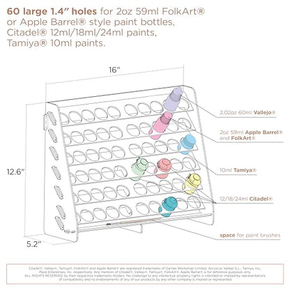 Plydolex Vallejo Paint Rack Organizer with 72 Holes for Miniature Paint Set - Wall-mounted Wooden Craft Paint Storage Rack - Craft Paint Holder Rack - WoodArtSupply