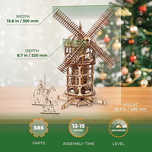 UGEARS Tower Windmill 3D Wooden Model DIY Self-Assembling Brainteaser Adult and Teens Craft Kit Gift UGEARS