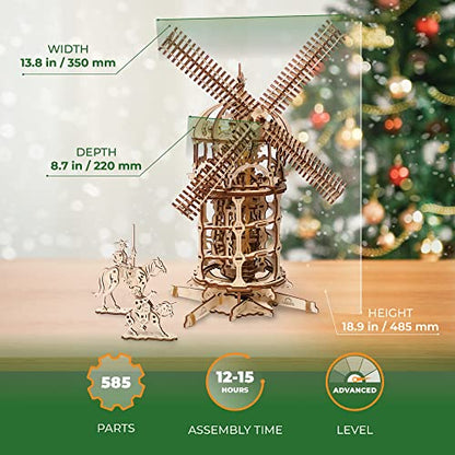 Ugears 70055 3D Tower Windmill Wooden Puzzle Model Building Set Thinking Game DIY Puzzle Educational Toy Environmentally Friendly Adult and Children