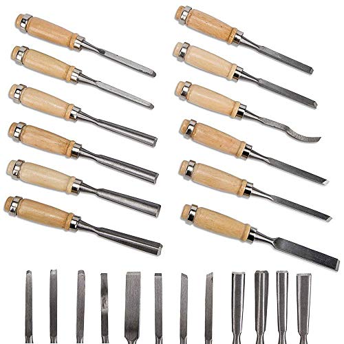 Chiyuehe Professional Wood Carving Chisel Set - 12 Piece Sharp Woodworking Tools w/Carrying Case - Great for Beginners Chiyuehe