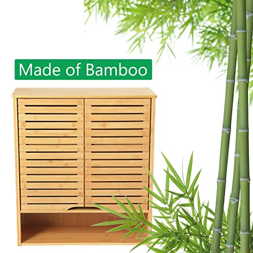 HYNAWIN Bamboo Wall Cabinet with Adjustable Shelf, Medicine Cabinet for Bathroom Living Room, Over-The-Toilet Floating Cabinet HYNAWIN