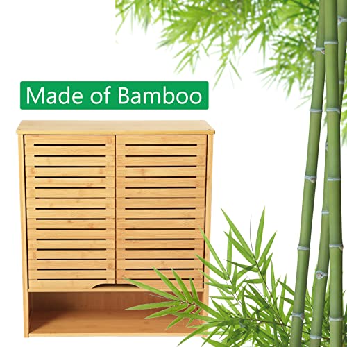 HYNAWIN Bamboo Wall Cabinet with Adjustable Shelf, Medicine Cabinet for Bathroom Living Room, Over-The-Toilet Floating Cabinet - WoodArtSupply