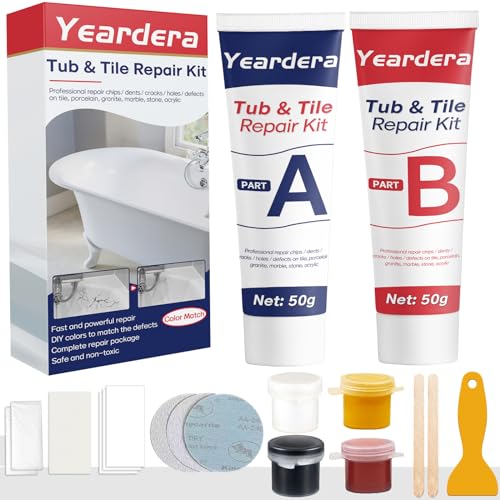 Porcelain Repair Kit, Tub and Tile Repair Kit, Super Strong and Durable Bathtub Repair Kit, Quartz Countertop Repair Kits for Ceramic, Porcelain, Yeardera