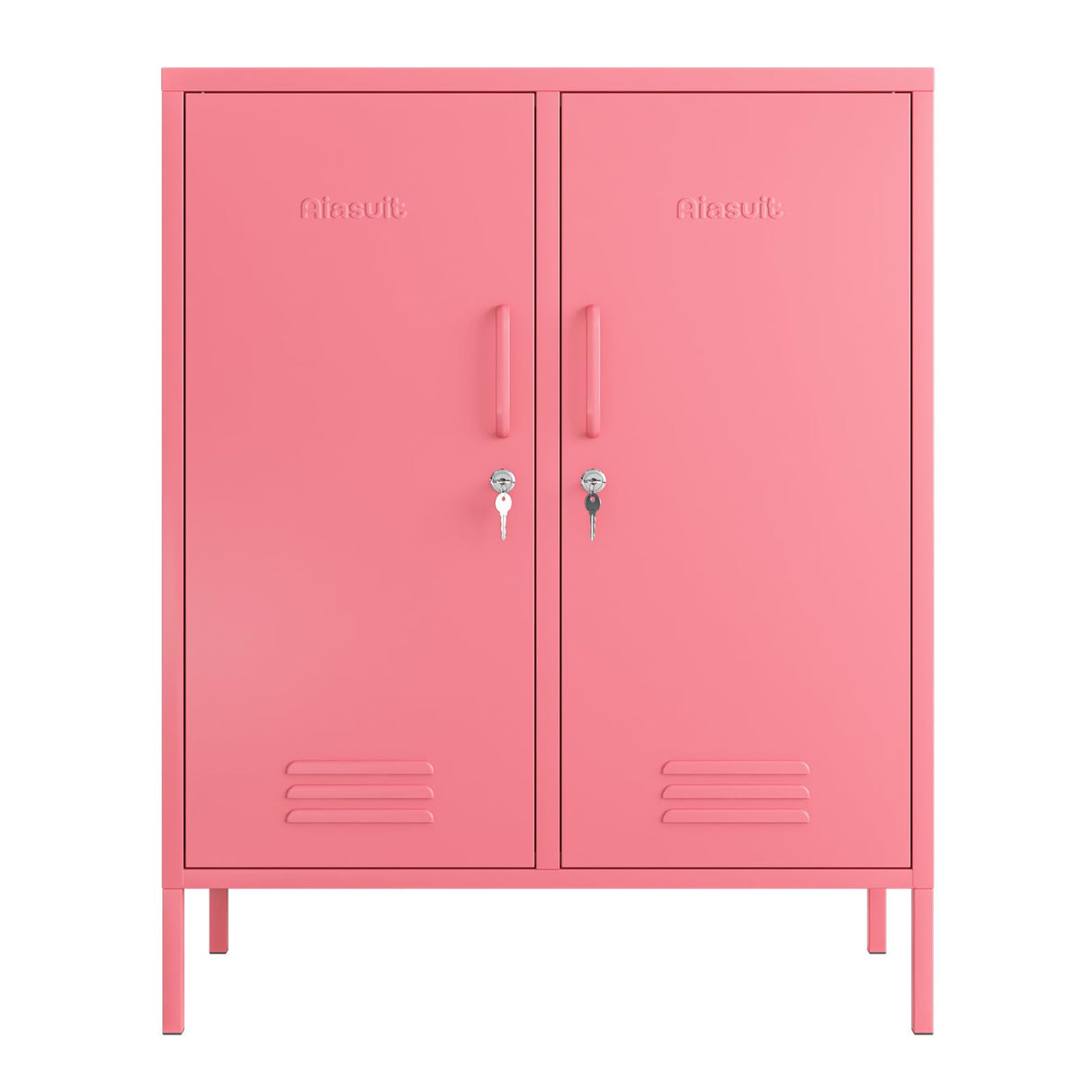 Aiasuit 2 Doors Lockable Metal Storage Cabinet 3 Tiers Shelf Multifunctional Storage Organizer Detachable Shelves Easy to Assemble Red Size: 39.37”H Aiasuit