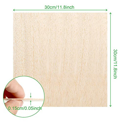 12 Pack Balsa Wood Sheets, 11.8”x11.8”x1/16”, Thin Natural Unfinished Wood for Crafts, Hobby, Model Making, Wood Burning and Laser Projects, School