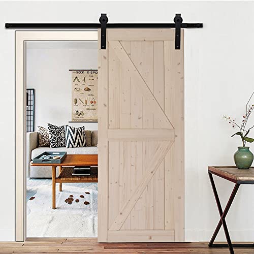 Winado 36" x 84" Sliding Barn Door, DIY Unfinished Interior Door with 6.6 FT Sliding Door Hardware Kit and Handle/Solid Spruce Wood/Predrilled Holes - WoodArtSupply