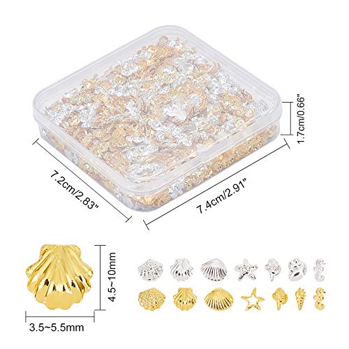 OLYCRAFT 2380pcs Ocean Themed Resin Filler Alloy Epoxy Resin Supplies UV Resin Filling Accessories for Resin Jewelry Making Sliver & Gold- 7 Shapes - WoodArtSupply