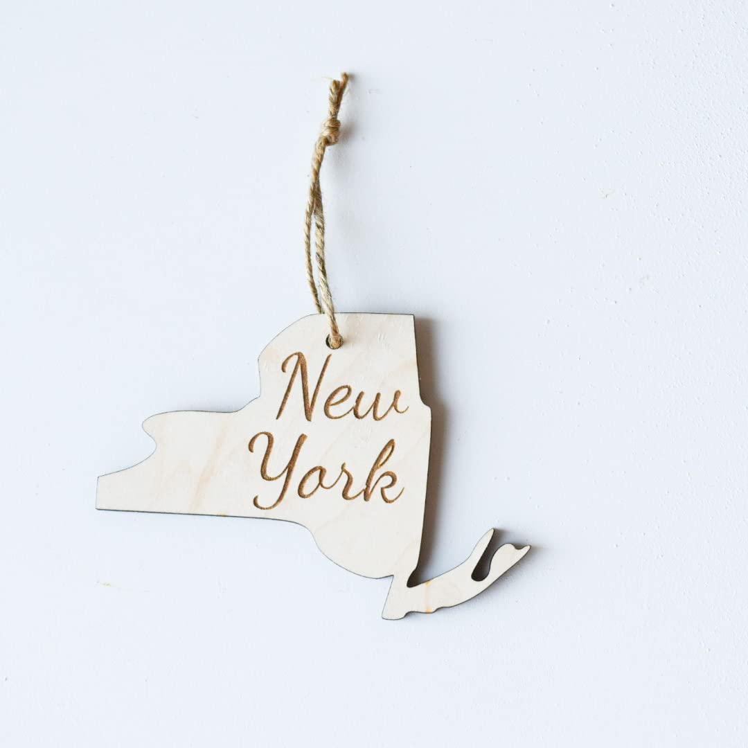 State Christmas Ornaments, Wooden Tree Holiday Decor, Unfinished 2021 Personalized Unique Durable Engraved Shapes (New York) - WoodArtSupply