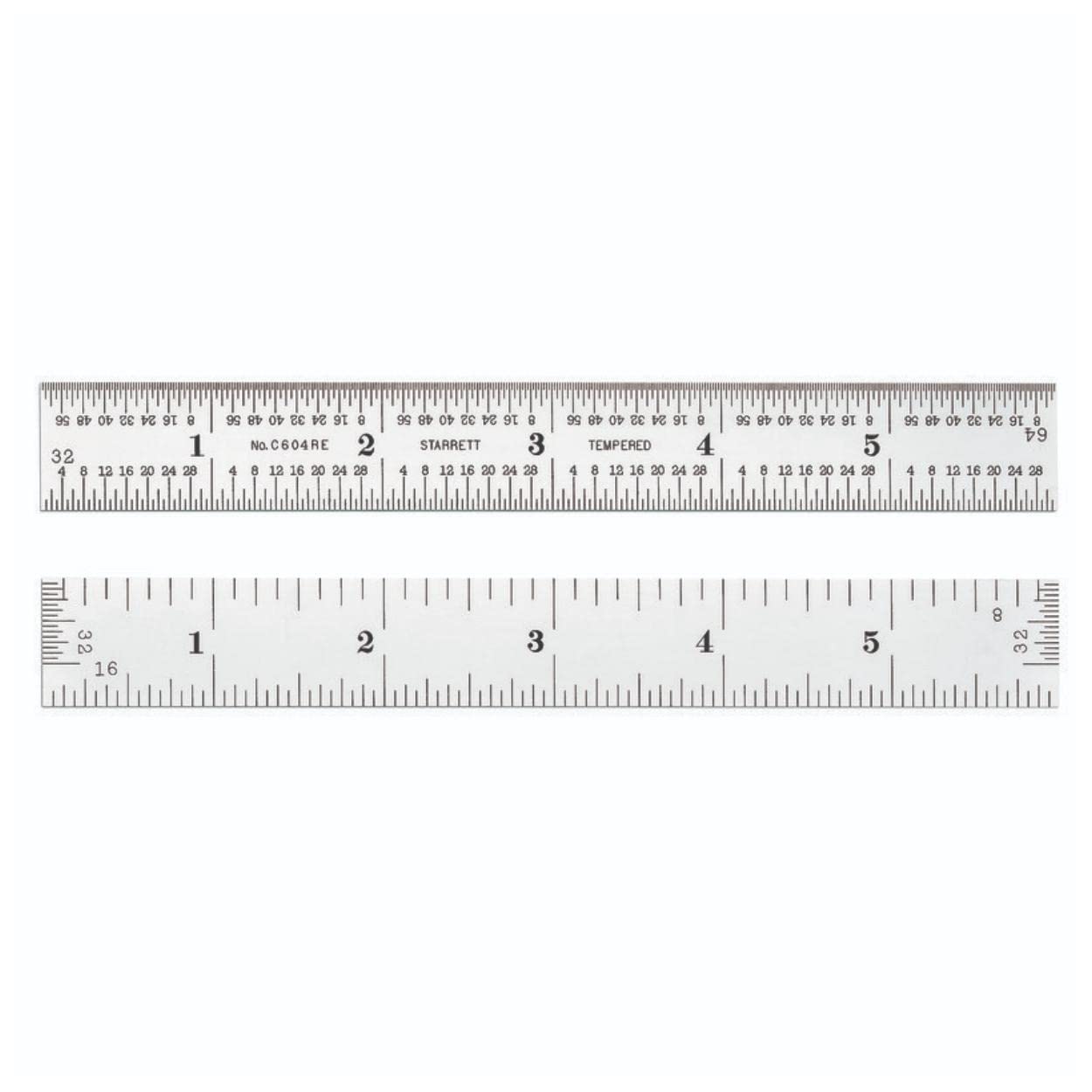 Starrett Spring Tempered Steel Rule with Satin Chrome Finish, Quick Reading and Inch Graduations - 6" Length, 4R Graduation Type, 3/64" Thickness - - WoodArtSupply