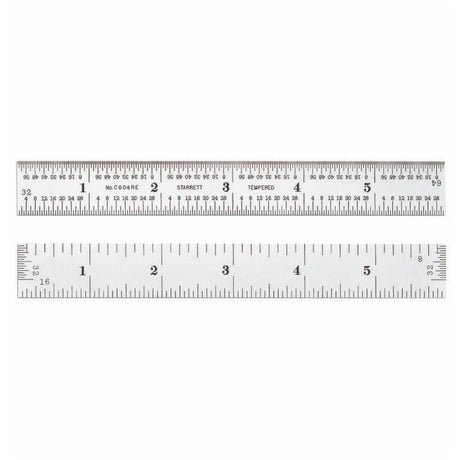 Starrett Spring Tempered Steel Rule with Satin Chrome Finish, Quick Reading and Inch Graduations - 6" Length, 4R Graduation Type, 3/64" Thickness - Starrett