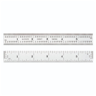 Starrett Spring Tempered Steel Rule with Satin Chrome Finish, Quick Reading and Inch Graduations - 6" Length, 4R Graduation Type, 3/64" Thickness -