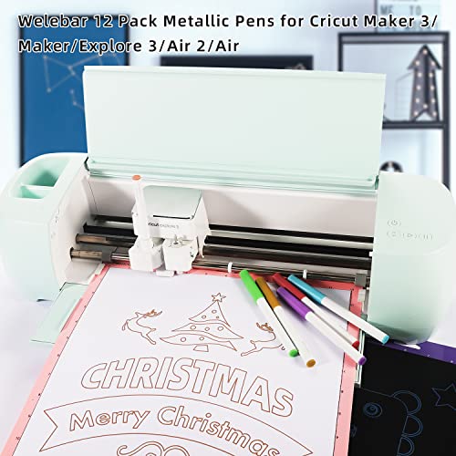 Welebar 12 Pack Metallic Pen Set, 1.0 Tip Marker Pen for Cricut Maker 3/Maker/Explore 3/Air 2/ Air, Metallic Ink Markers for Writing, Drawing, Welebar