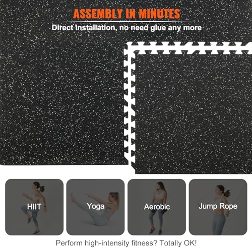 VEVOR 12 PCS 1/2 inch Thick Gym Floor Mats, 24" x 24" EVA Foam & Rubber Gym Flooring Workout Floor Mats with 48 sq.ft Coverage, Waterproof Exercise VEVOR