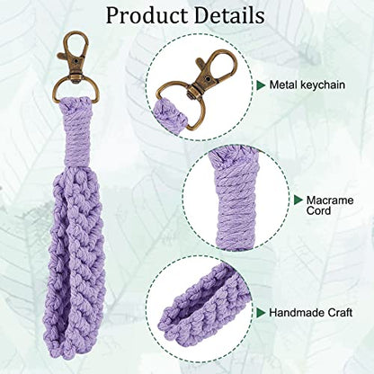 FREEBLOSS 8 Set DIY Macrame Boho Keychain Bracelet Kit Handmade Boho Wristlet Keychain Macrame Key Wristlet Keyring Holder Wrist Lanyard for Women - WoodArtSupply