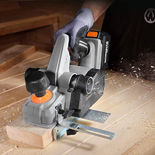 WORKSITE Hand Planer 20V Cordless 3-1/4-Inch Wood Planer with 4.0 Ah Lithium-Ion Battery, Fast Charger, Dust Collection Bag for Woodworking WORKSITE
