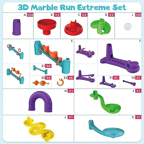 Toys for Boys 4-6 - Marble Runs 3D Maze Game DIY Educational Toys for Kids 5-7 Birthday Gift,Track Pipe Building Blocks Mini Glass Marbles for Kipawa