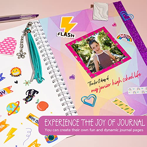  jackinthebox DIY Journal for Girls Ages 8-12, 242 PCS, Scrapbook Kit, Tween Girls Gifts, Girls Journal Kit, Includes 10 fun  guided spreads, Journaling Kit