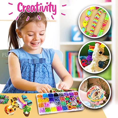 FUNZBO 2200+ Rubber Band Bracelet Kit - Bracelet Making Kit with Letter Beads, Charms and Accesscories, Birthday Gifts, Arts and Crafts for Kids,