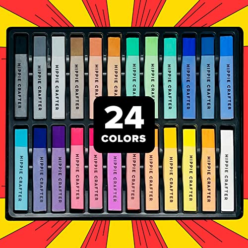 HIPPIE CRAFTER Soft Chalk Pastels Art Supplies Set of 24 Color Pastels for Artists Non Toxic Oil Free Soft Pastel Chalk for Colored Chalk Art Art HIPPIE CRAFTER