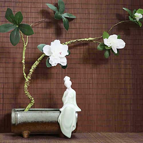 Japanese Flower Frog Ikebana Vase Kit, Ceramics Flower Container (6.7"Lx3.4"Wx2.75"H) with Rectangle Floral Frog (2.1"Lx1.4"W) and 2 in 1 Kenzan - WoodArtSupply