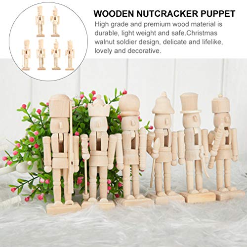 SEWACC 6 Pcs Christmas Nutcracker Wooden Nutcracker Ornaments Unfinished Wood Christmas Decoration Unfinished Nutcracker Figurines Puppet for Home