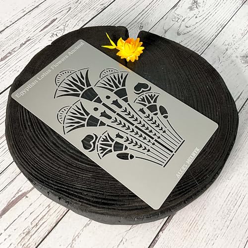 Aleks Melnyk No.459 Metal Stencil, Swirls, Egyptian Lotus Flowers Ancient, Ornament, Patterns, Small Stencil, 1 PC, Template for Wood Burning, Aleks Melnyk