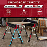 Goplus Saw Horses 2 Pack Folding, Heavy Duty Steel Sawhorse w/24”-32.5” Adjustable Height, 2x4 Supporting Arms, 2600LBS Capacity, Support Pegs, Goplus