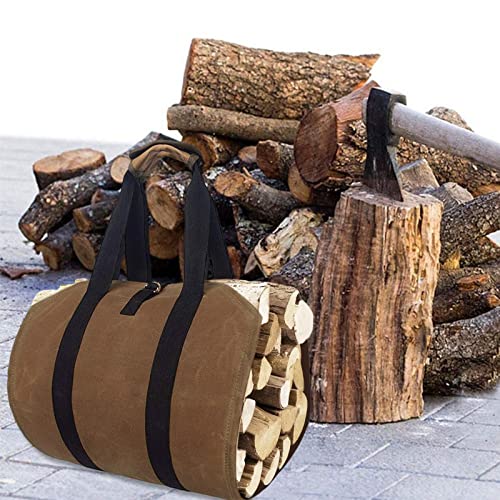 Joroamp Waxed Firewood Carrier with Handles, Canvas Log Carrier Tote Bag, Durable Fireplace Wood Stove Accessories, Perfect for Carrying Wood at - WoodArtSupply