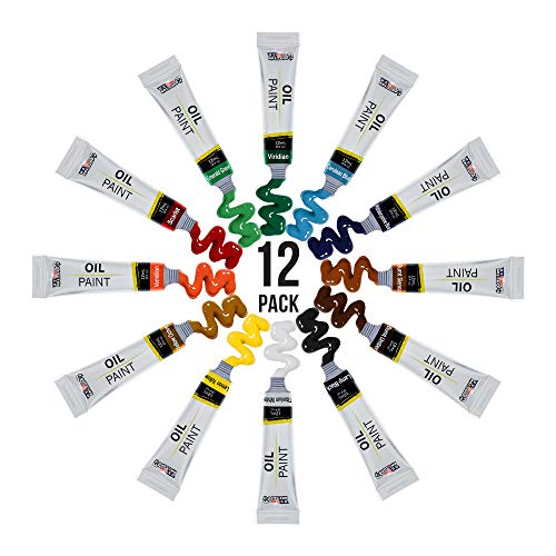 U.S. Art Supply Professional 12 Color Set of Art Oil Paint in 12ml Tubes - Rich Vivid Colors for Artists, Students, Beginners - Canvas Portrait U.S. Art Supply
