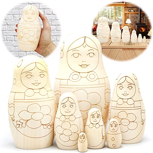 AEVVV Unfinished Nesting Dolls Blank Set of 7 pcs - Wooden Crafts to Paint Your Own Matryoshka - Blank Russian Nesting Dolls Unpainted - Russian - WoodArtSupply