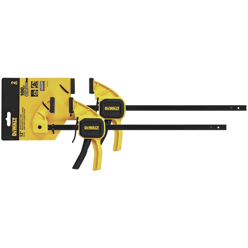 DEWALT Bar Clamp with Trigger, Medium, 12-Inch, 2-Pack (DWHT83158) , Yellow DEWALT