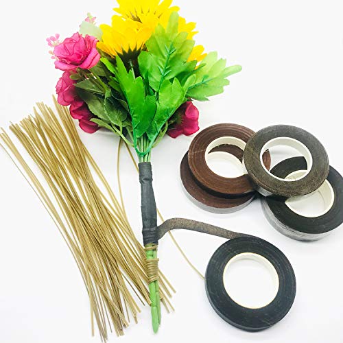 Floral Arrangement Tool Kit, Woohome Floral Kit with 2 Style Floral Tapes, 26 Gauge Stem Wire, Brown Cable Tie and Bamboo Stick for Floral Design Woohome