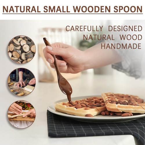 Hefild 6 PCS Wooden Spoons for Honey, 6.7 inch Small Wooden Spoons - Perfect for Soup,Eating,Scooping Jars & Canisters - Mini Wooden table scoops Hefild