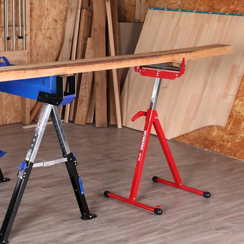 WORKPRO Folding Roller Stand Height Adjustable, Heavy Duty 250 LB Load Capacity, Outfeed Woodworking - WoodArtSupply