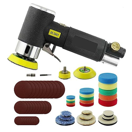 60Pcs Mini Air Sander Kit, Pneumatic Sander with 1” 2” 3” Backing Plates, Sanding Discs, Buffing Pads for Random Orbital Sanding Buffing Polishing LSLANSOON