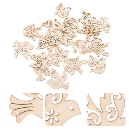 Zerodeko 50pcs Wooden Bird Christmas Ornaments Unfinished Wood Bird Cutoutsxmas Tree Hanging Craft Embellishments for DIY Arts Crafts Holiday Party