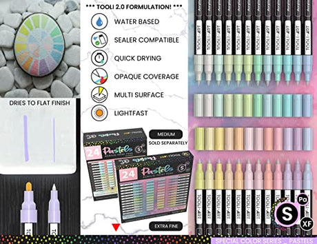 TOOLI-ART Acrylic Paint Markers Paint Pens Special Colors Set For Rock Painting, Canvas, Fabric, Glass, Mugs, Wood, Ceramics, Plastic, Multi-Surface. TOOLI-ART