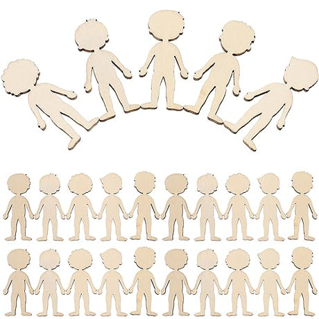 COHEALI 50pcs Wooden Boy Cutout Unfinished People Shaped Craft Sticks Blank Wooden Slices for DIY Projects COHEALI