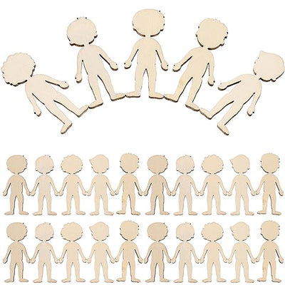COHEALI 50pcs Wooden Boy Cutout Unfinished People Shaped Craft Sticks Blank Wooden Slices for DIY Projects