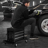 M-AUTO Rolling Mechanic Stool Garage Toolbox Stool Tool Chest Seat w/Wheels, 350LBS Capacity Padded Mechanic Stool Creeper Seat w/Drawers & Side Tool M-AUTO