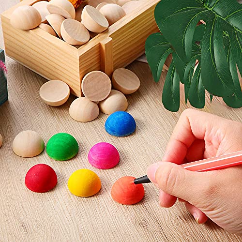 hesmartly 300 pcs Half Wood Balls 10mm Unfinished Half Wooden Balls Split Wood Balls for DIY Projects, Kids Arts and Craft Supplies and 6pcs Nylon
